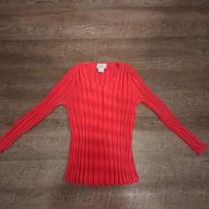 LOFT Vibrant Pink Ribbed V-Neck Top